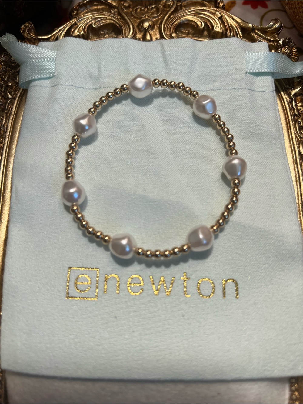 ENewton Gold Bead Bracelet with White Pearl Accents
